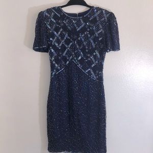 Vintage American Night Size 6/8 Navy fully sequined dress cocktail event party